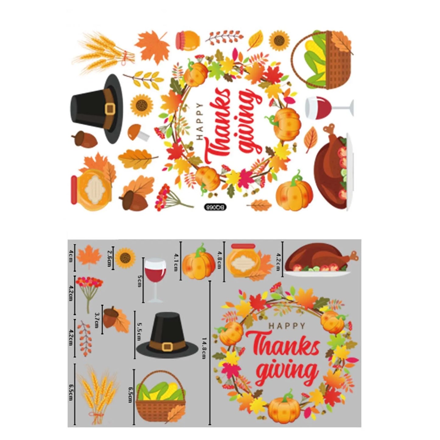 Thanksgiving Window Stickers Glass Decoration Maple Leaf Decals Thanksgiving Turkey Pumpkin Maple Leaf Autumn Wall Stickers