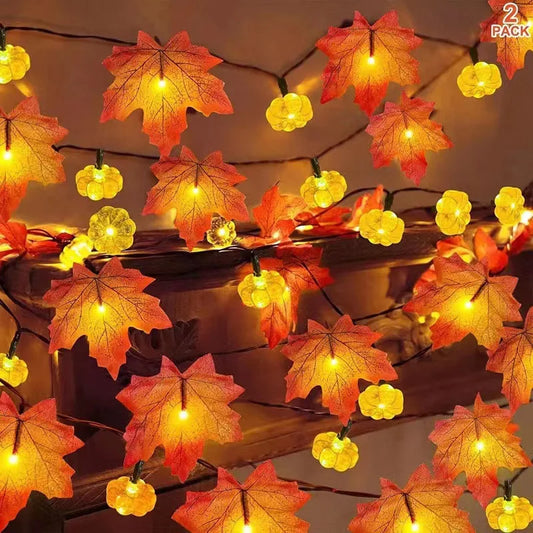 1.5M 10LED Maple Leaves Pumpkin Fall Garland String Lights Halloween Decoration Led Fairy Light Home Indoor Outdoor Thanksgiving