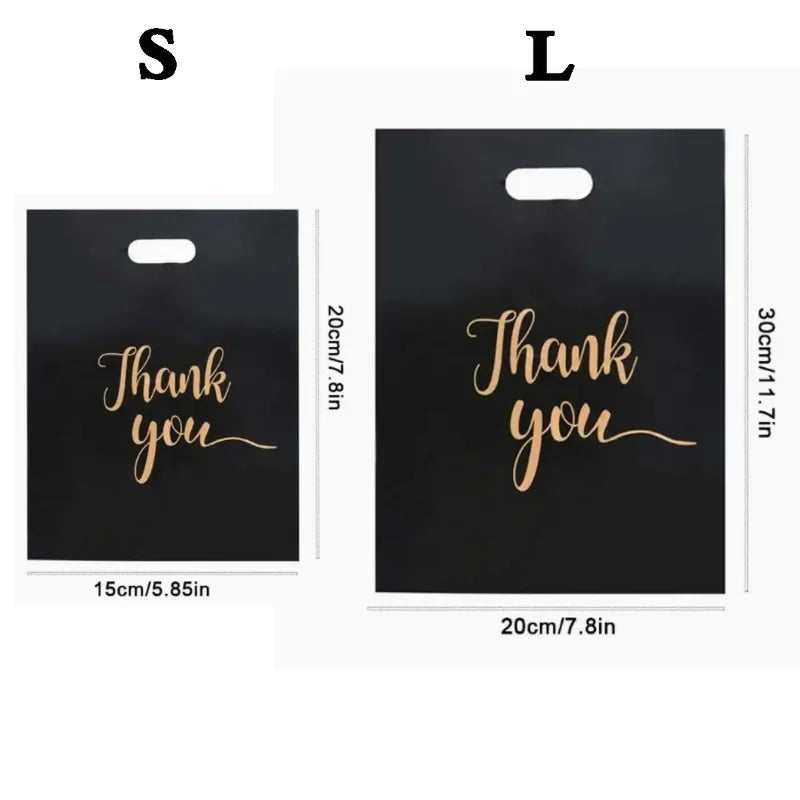 10/50/100PCS Thank You Bag Black Plastic Handheld Gift Bag Birthday Wedding Party Thanksgiving Christmas Gift Packaging