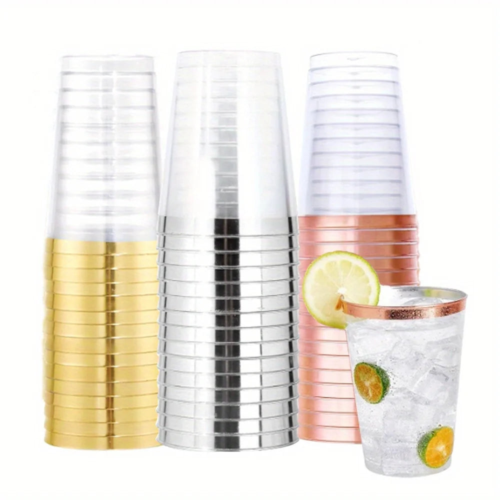 50 / 100pcs gold silver rose gold hard plastic cups, with tableware set perfect for weddings, Thanksgiving, Christmas