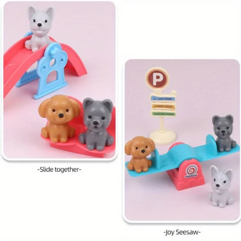 Cute Dog Pet Basket Family Toys Dog Doll Set Dog Cage Toys Scene Playing Toys Christmas Decoration and Thanksgiving Gifts