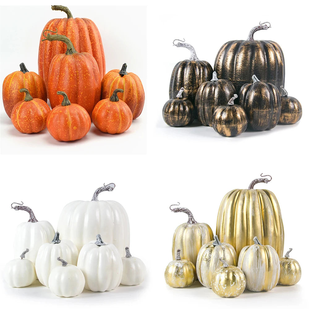 Thanksgiving Artificial Pumpkins Sets Assorted Big and Small Pumpkins Fake Pumpkins Farmhouse Fall Harvest Table Halloween Decor